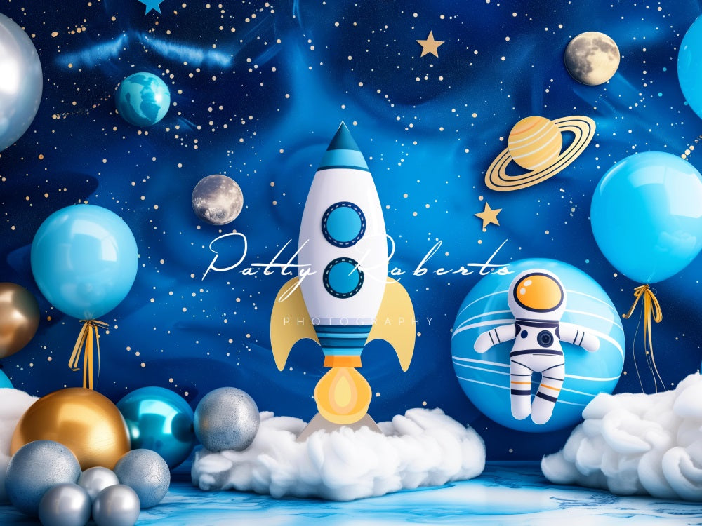 Kate Astronauten Blauer Weltraum Planeten Ballon Hintergrund Entworfen von Patty Robert - Kate Backdrop.de