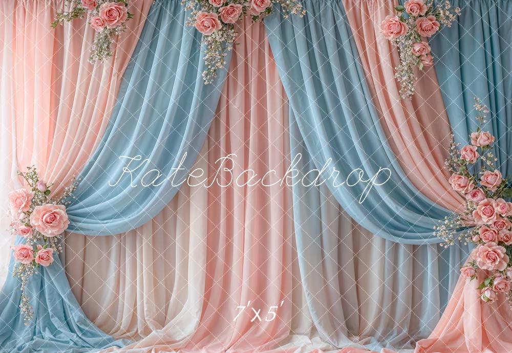 Kate Feinkunst Florale Rosa Blau Gradient Vorhang Hintergrund Entworfen von Emetselch - Kate Backdrop.de