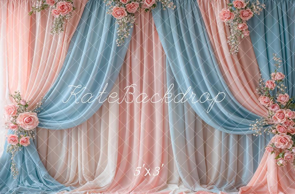 Kate Feinkunst Florale Rosa Blau Gradient Vorhang Hintergrund Entworfen von Emetselch