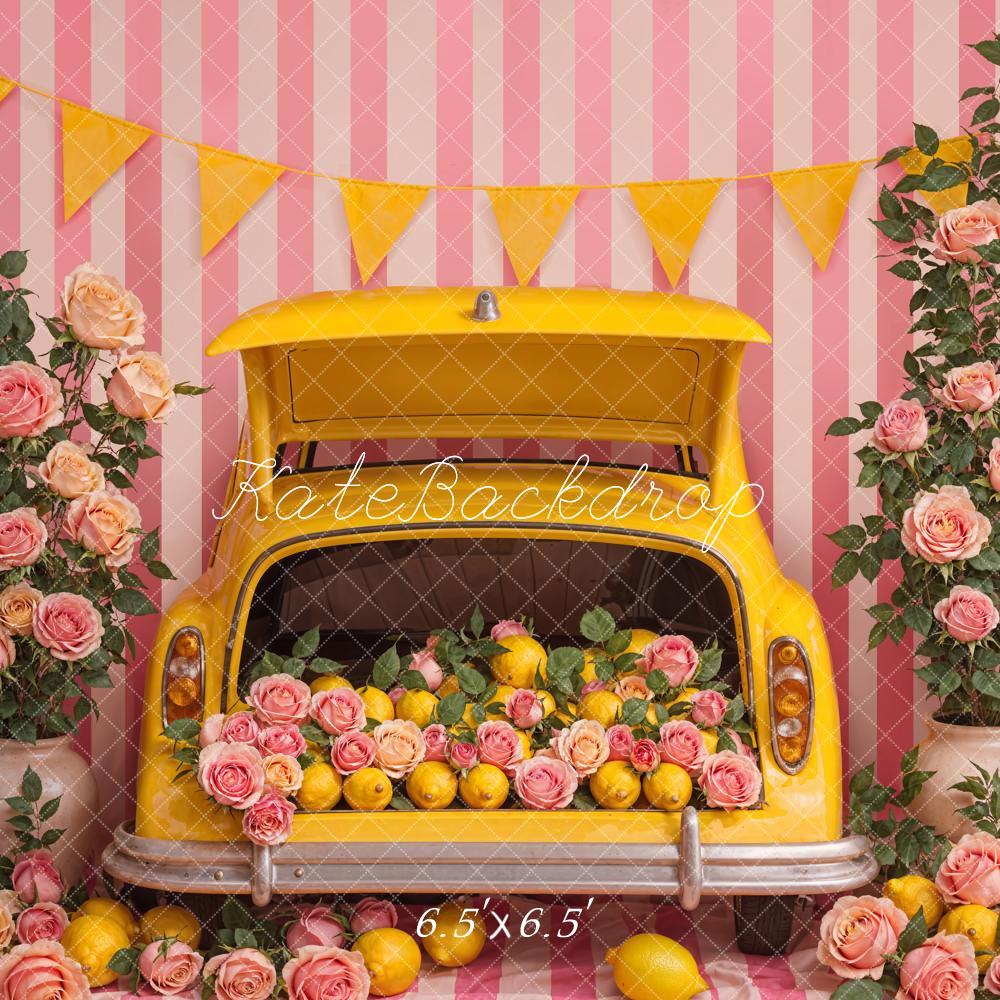 Kate Sommer Rosa Blume Zitrone Gelb Auto Streifen Wand Hintergrund Entworfen von Emetselch - Kate Backdrop.de