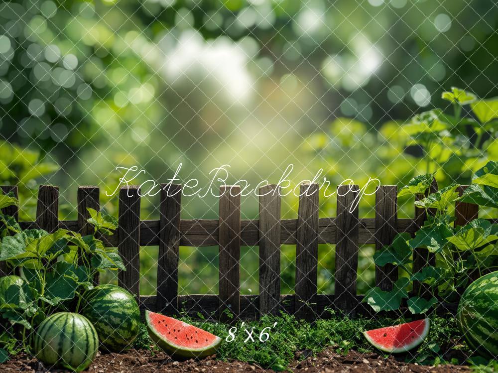 Kate Sommer Bokeh Grün Pflanze Wassermelone Braun Zaun Hintergrund Entworfen von Emetselch - Kate Backdrop.de
