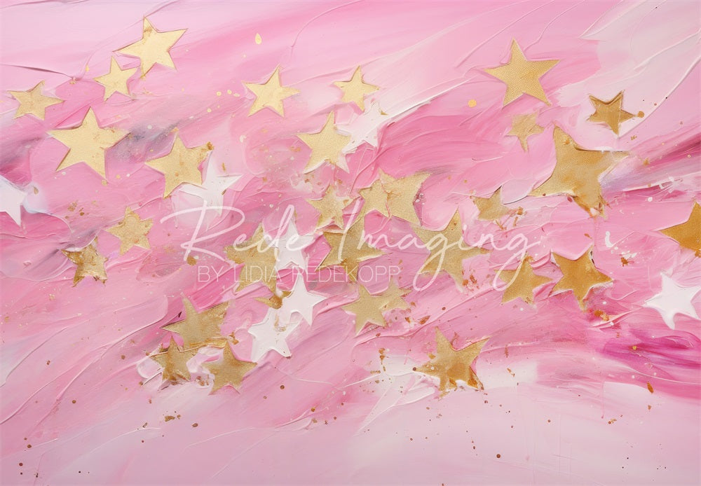 Kate Feinkunst Gemalter Gelber Weiß Stern Rosa Wand Hintergrund Entworfen von Lidia Redekopp - Kate Backdrop.de