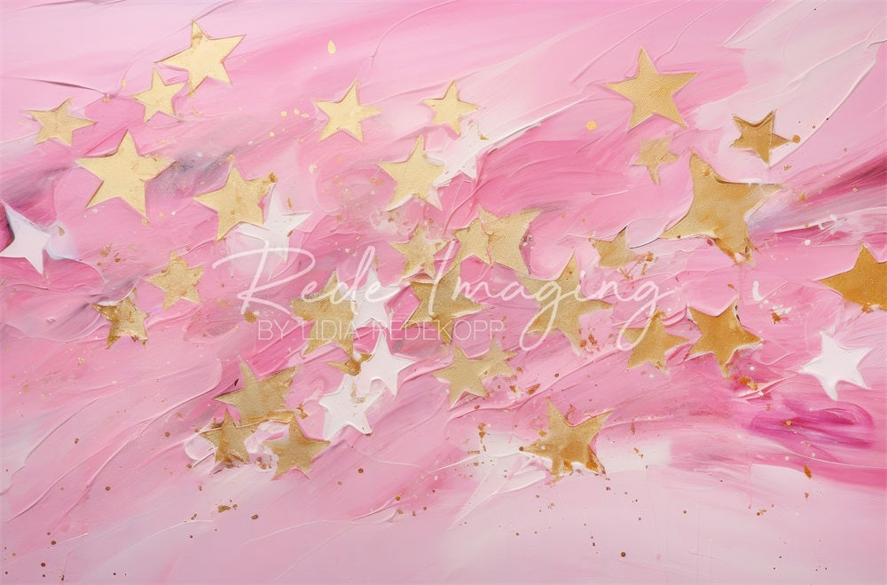 Kate Feinkunst Gemalter Gelber Weiß Stern Rosa Wand Hintergrund Entworfen von Lidia Redekopp - Kate Backdrop.de