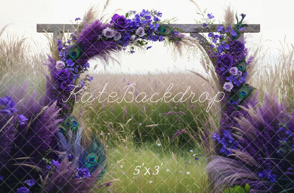 Kate Hochzeit Boho Lila Schilfblume Bogen Grünes Feld Hintergrund Entworfen von Emetselch - Kate Backdrop.de