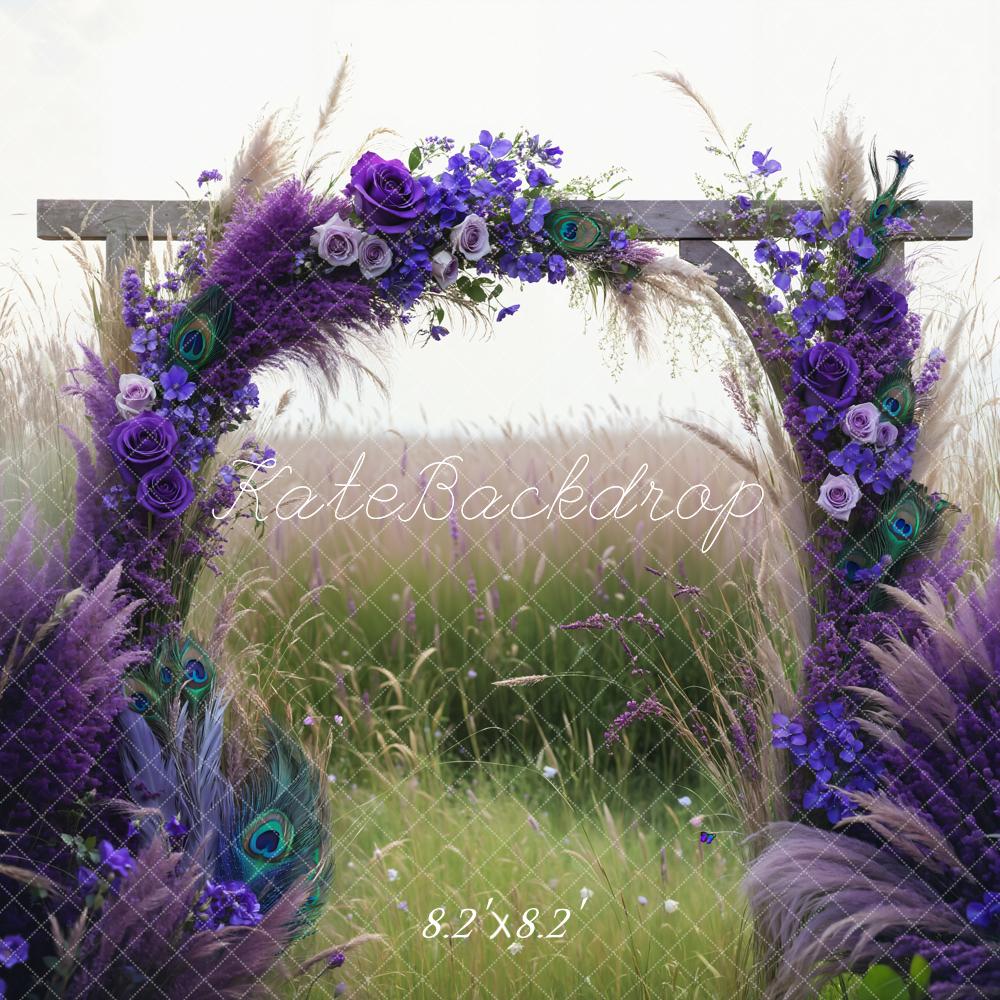 Kate Hochzeit Boho Lila Schilfblume Bogen Grünes Feld Hintergrund Entworfen von Emetselch - Kate Backdrop.de