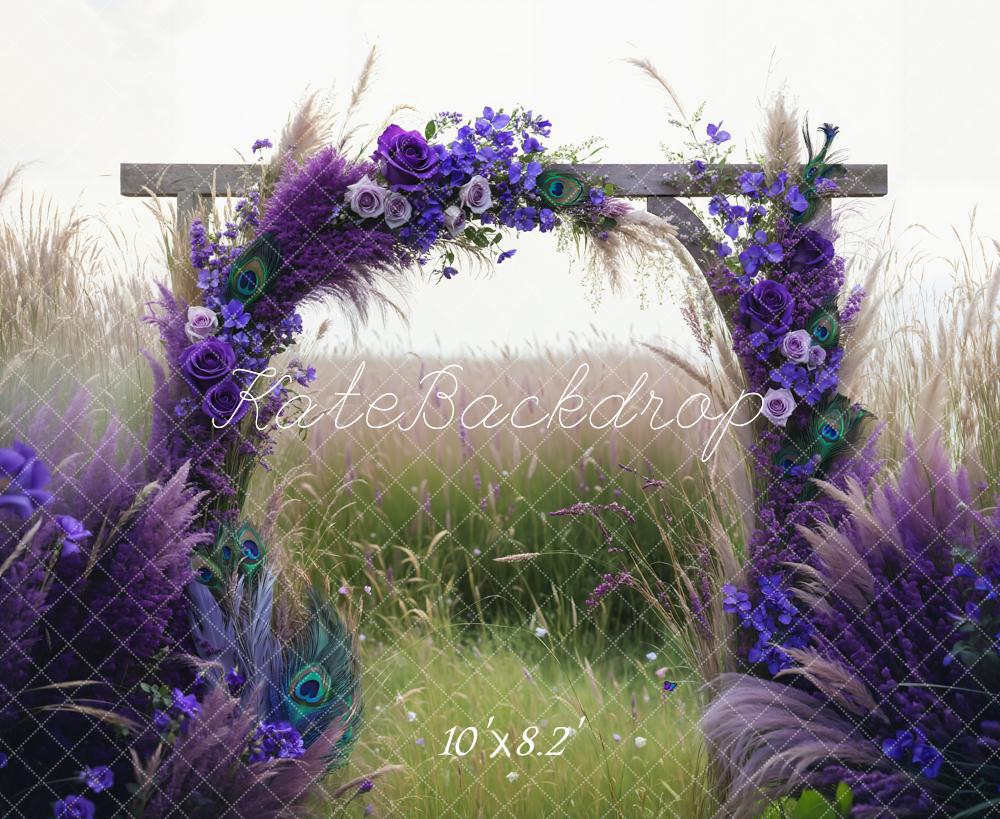 Kate Hochzeit Boho Lila Schilfblume Bogen Grünes Feld Hintergrund Entworfen von Emetselch - Kate Backdrop.de