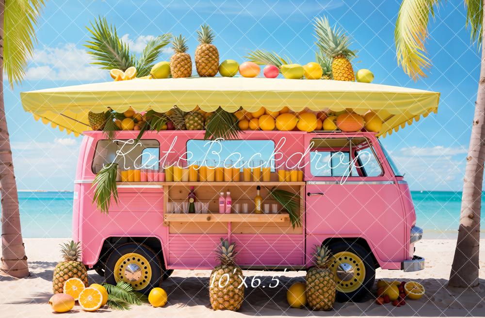 Kate Sommer Fantasy Puppe Meer Strand Rosa Auto Obstladen Hintergrund Entworfen von Emetselch - Kate Backdrop.de
