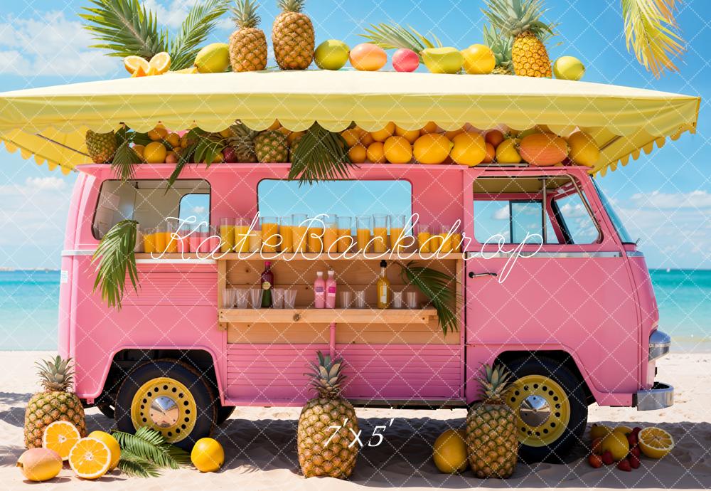 Kate Sommer Fantasy Puppe Meer Strand Rosa Auto Obstladen Hintergrund Entworfen von Emetselch - Kate Backdrop.de