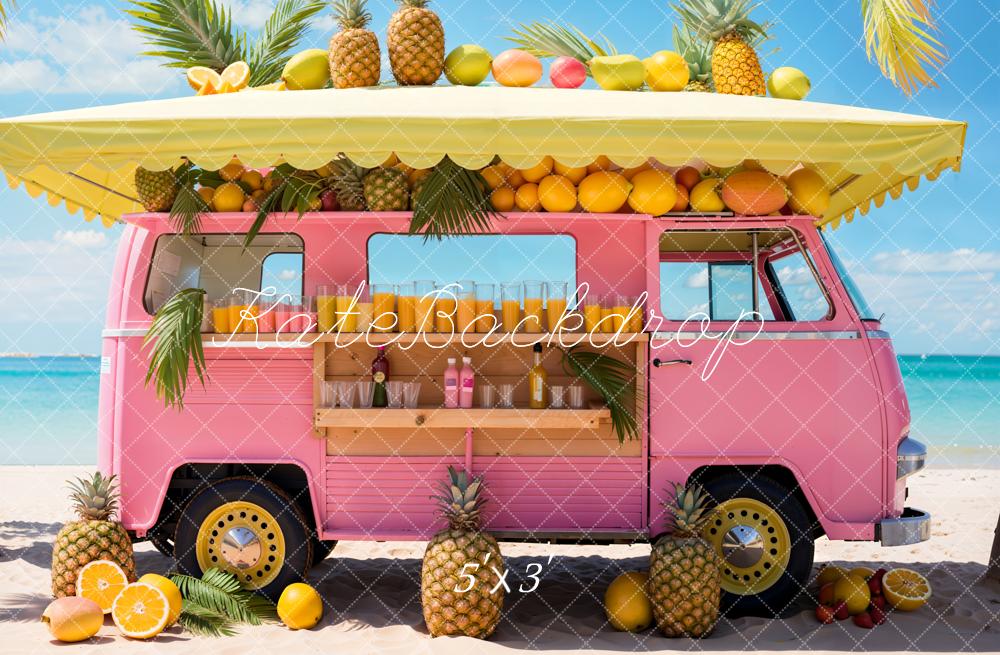 Kate Sommer Fantasy Puppe Meer Strand Rosa Auto Obstladen Hintergrund Entworfen von Emetselch - Kate Backdrop.de
