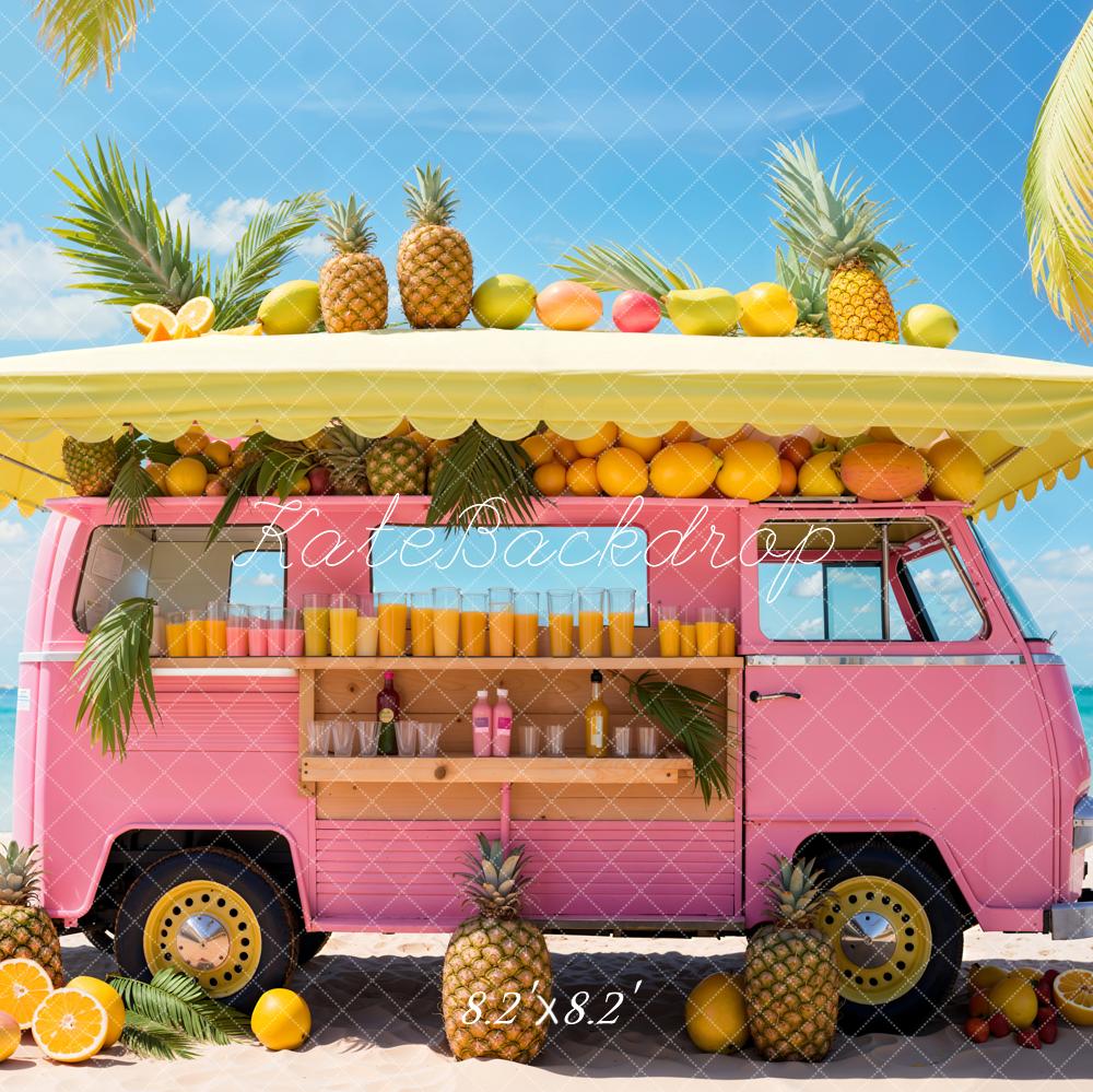 Kate Sommer Fantasy Puppe Meer Strand Rosa Auto Obstladen Hintergrund Entworfen von Emetselch - Kate Backdrop.de