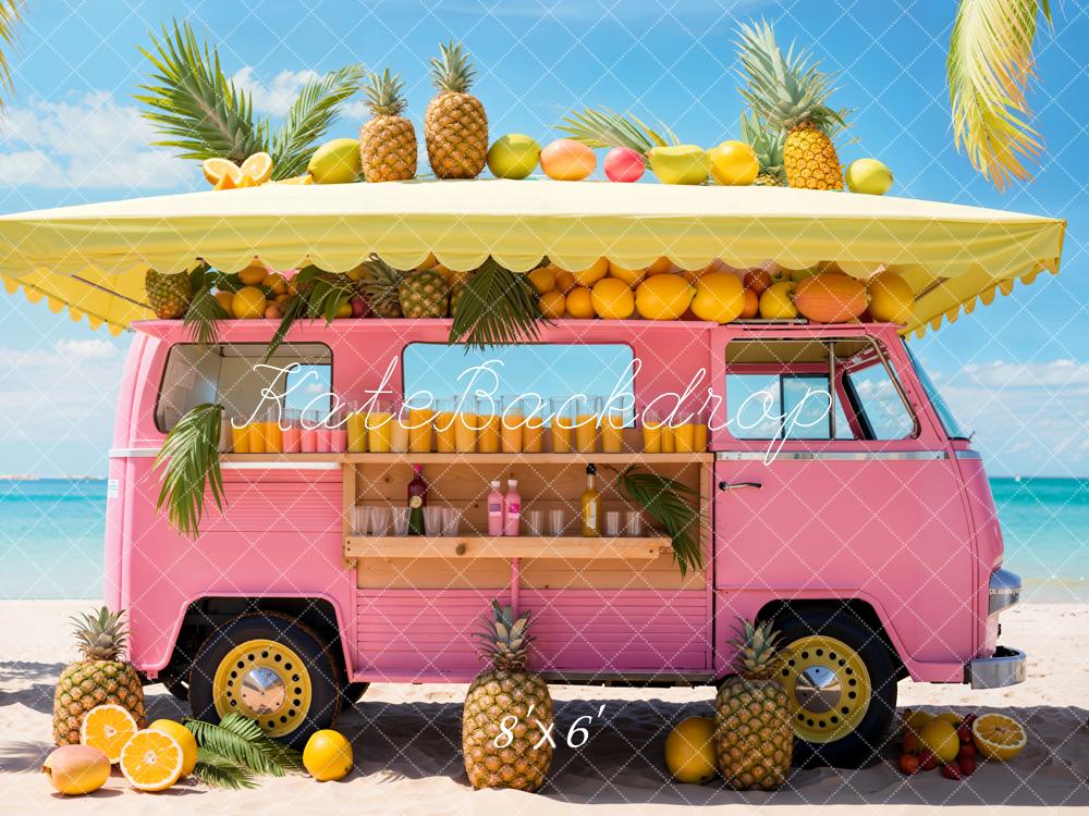 Kate Sommer Fantasy Puppe Meer Strand Rosa Auto Obstladen Hintergrund Entworfen von Emetselch - Kate Backdrop.de