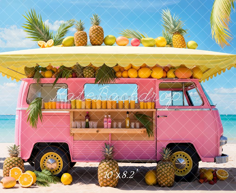 Kate Sommer Fantasy Puppe Meer Strand Rosa Auto Obstladen Hintergrund Entworfen von Emetselch - Kate Backdrop.de