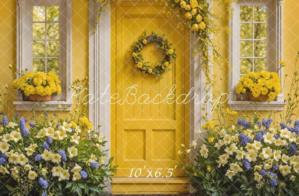 Kate Muttertag Feine Kunst Blume Gelb und Weiß Holztür Haus Hintergrund Entworfen von Emetselch