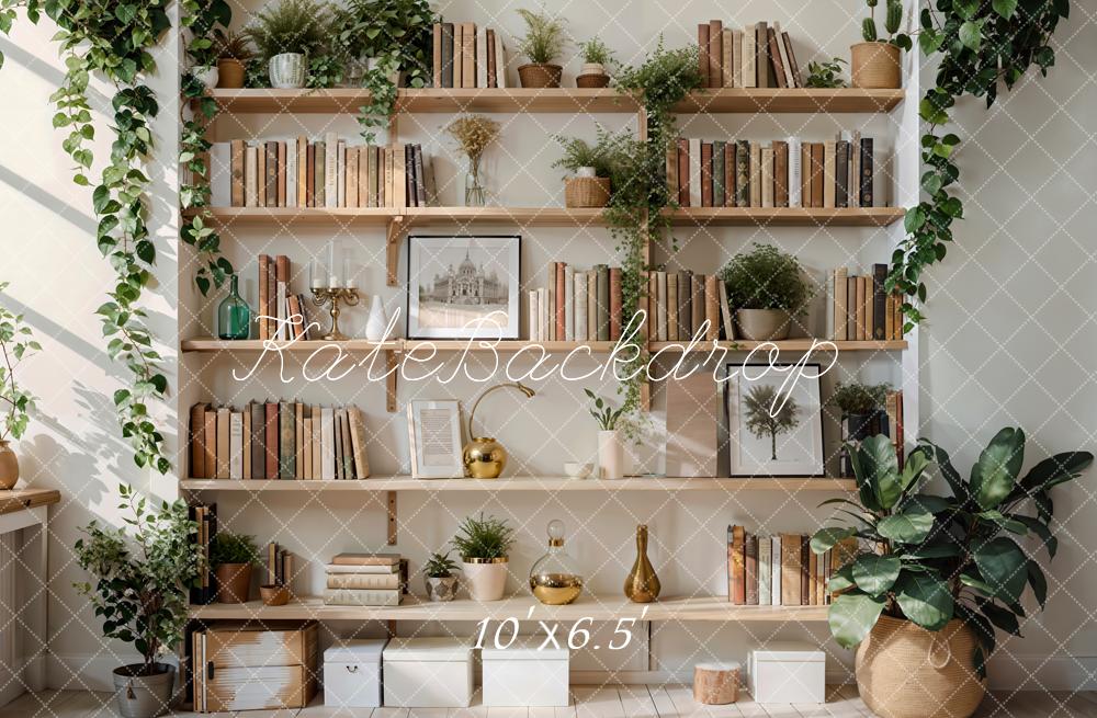 Kate Indoor Grüne Pflanze Holz Bücherregal Hintergrund Entworfen von Emetselch - Kate Backdrop.de