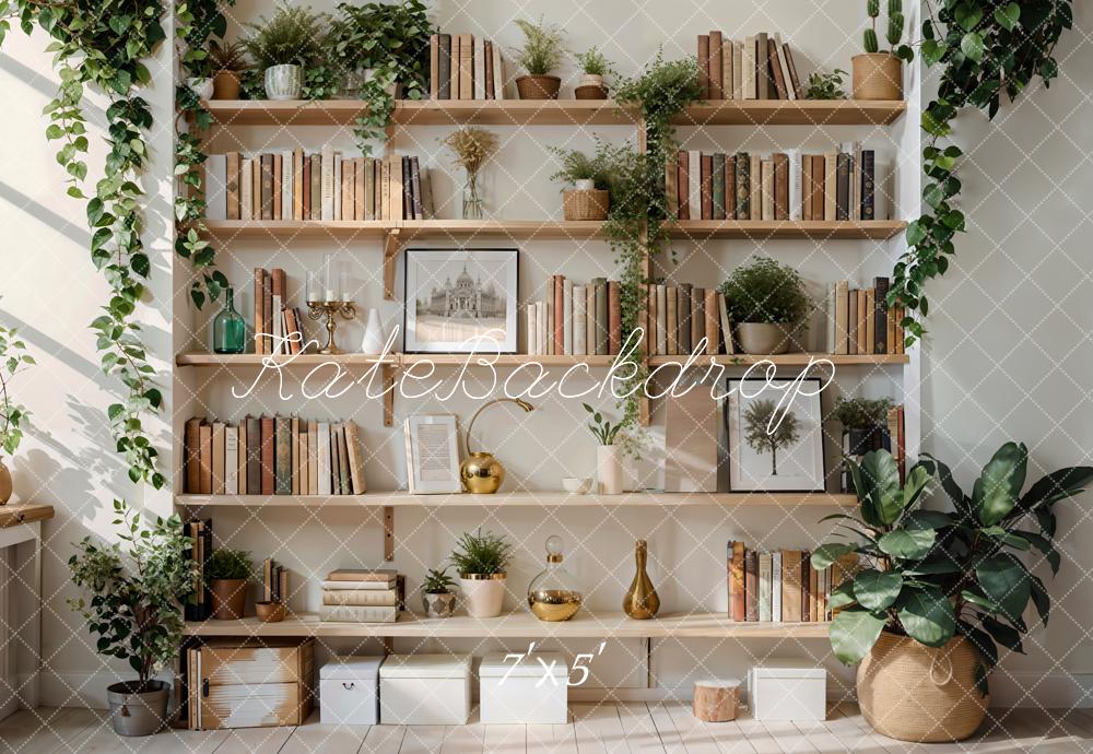 Kate Indoor Grüne Pflanze Holz Bücherregal Hintergrund Entworfen von Emetselch