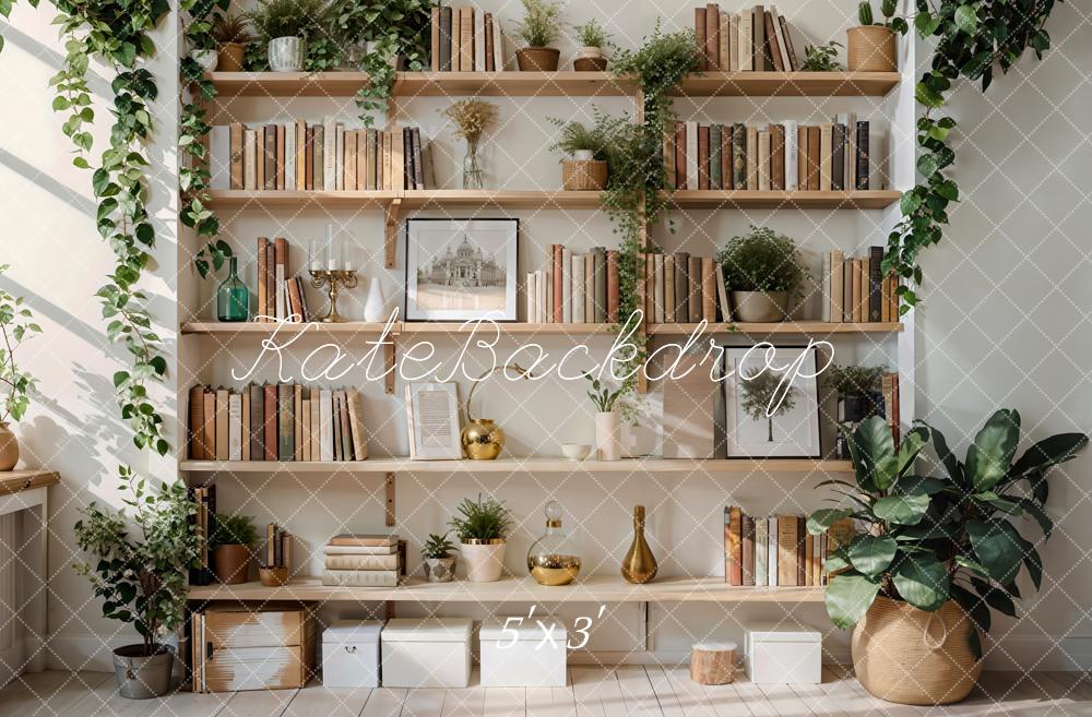 Kate Indoor Grüne Pflanze Holz Bücherregal Hintergrund Entworfen von Emetselch - Kate Backdrop.de