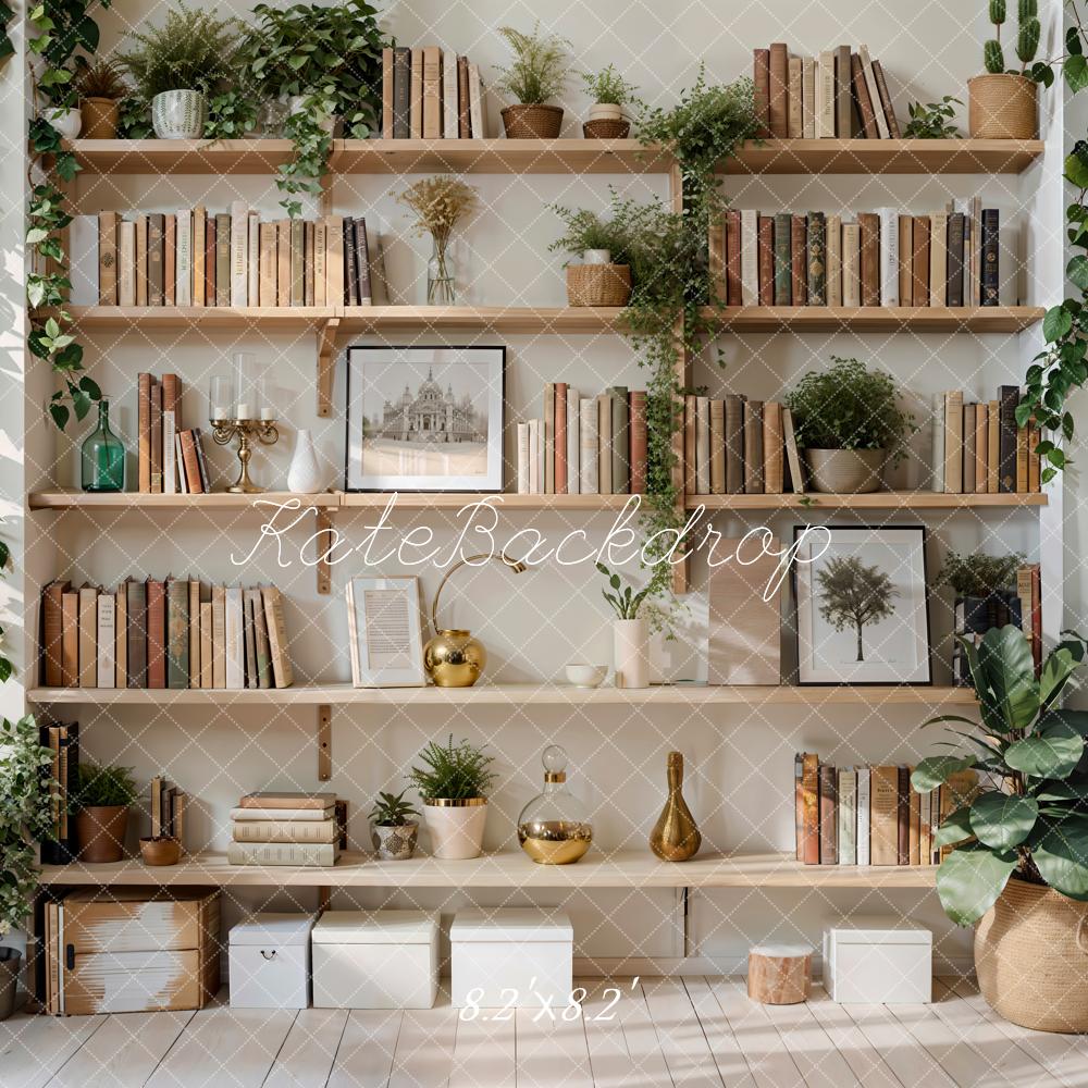 Kate Indoor Grüne Pflanze Holz Bücherregal Hintergrund Entworfen von Emetselch - Kate Backdrop.de