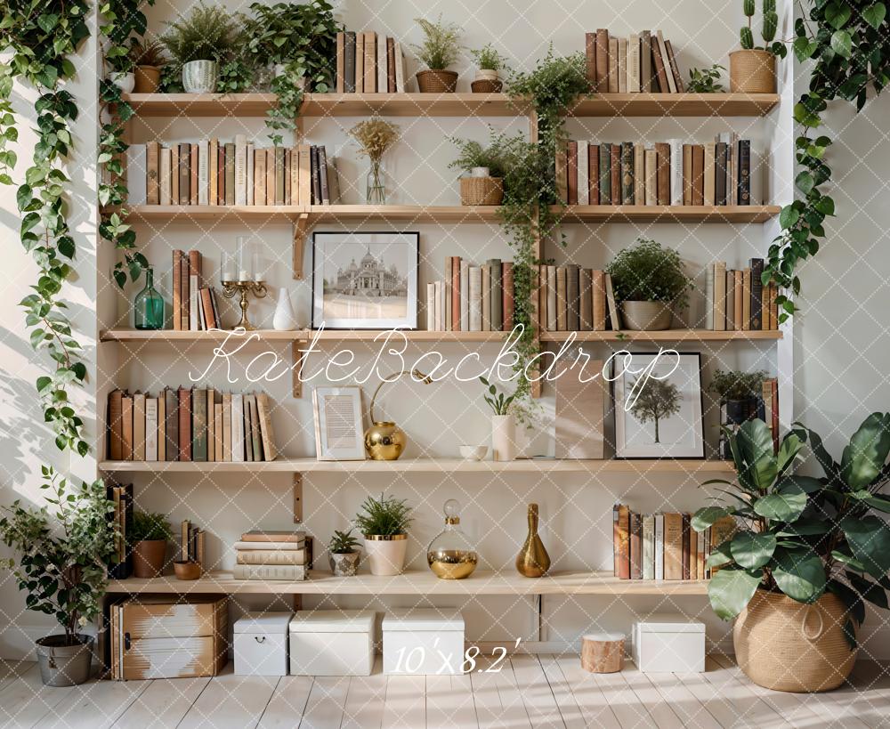 Kate Indoor Grüne Pflanze Holz Bücherregal Hintergrund Entworfen von Emetselch - Kate Backdrop.de