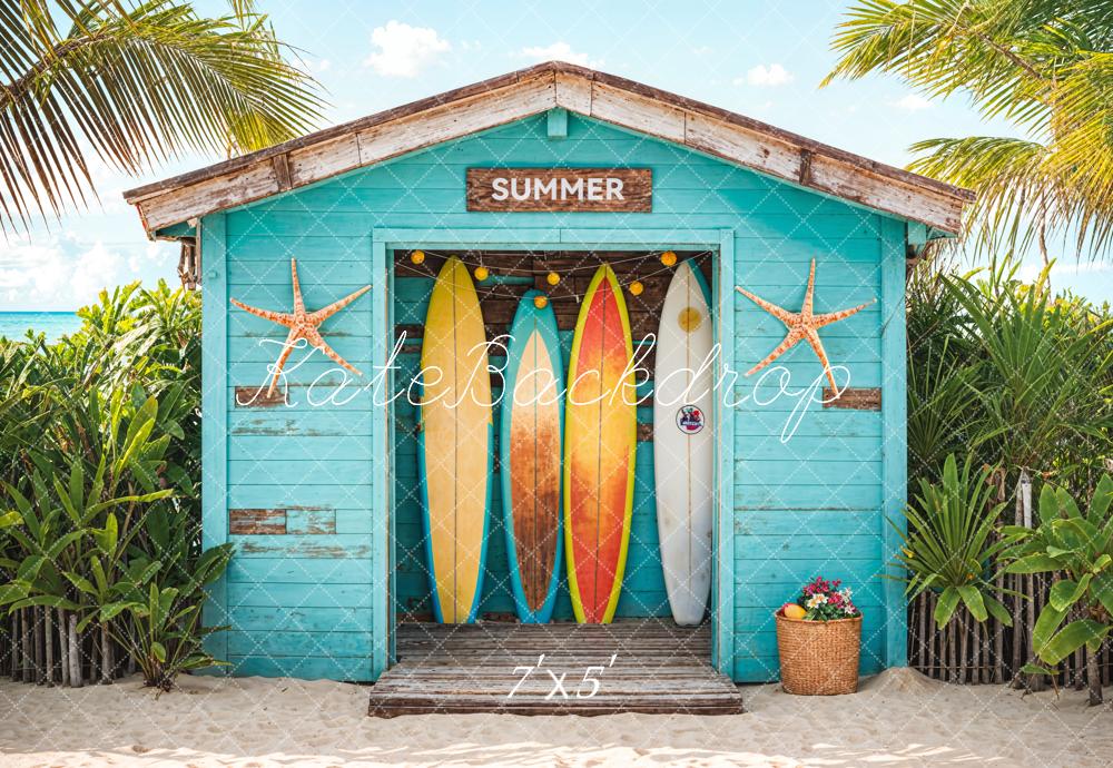Kate Sommer Meer Strand Blauer Holz Surfshop Hintergrund Entworfen von Chain Photography