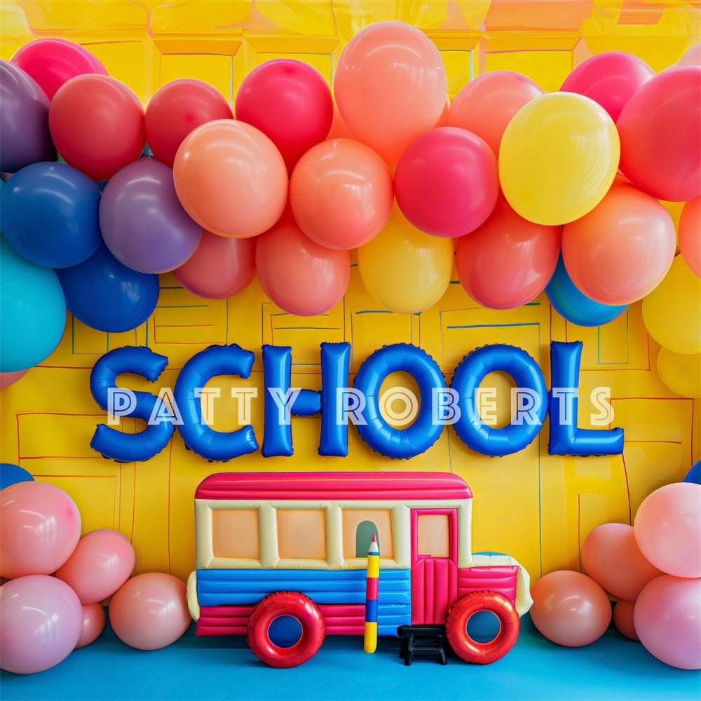 Kate Zurück zur Schule Bunte Ballonbogen Weiße Wand Hintergrund Entworfen von Patty Robert - Kate Backdrop.de