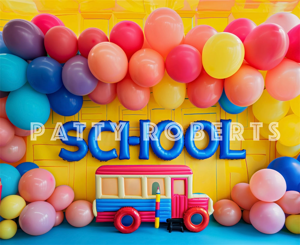 Kate Zurück zur Schule Bunte Ballonbogen Weiße Wand Hintergrund Entworfen von Patty Robert - Kate Backdrop.de