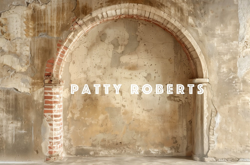 Kate Retro Gebrochene Dunkel Beige Ziegel Bogenwand Hintergrund Entworfen von Patty Robert - Kate Backdrop.de