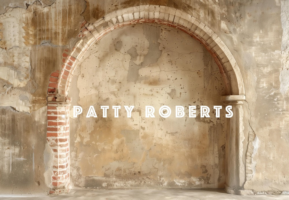 Kate Retro Gebrochene Dunkel Beige Ziegel Bogenwand Hintergrund Entworfen von Patty Robert - Kate Backdrop.de