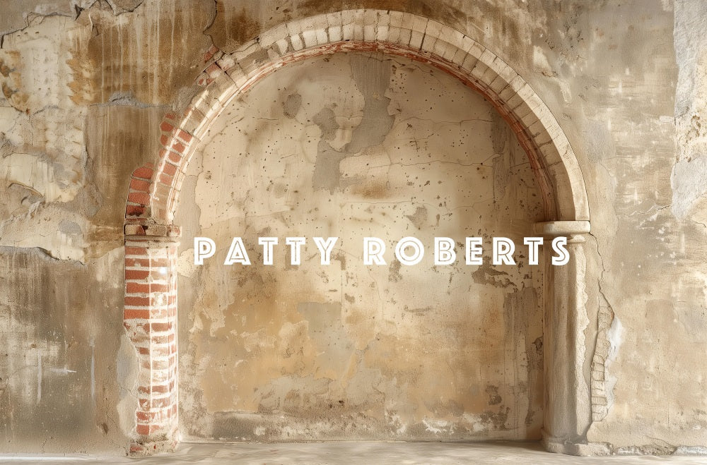 Kate Retro Gebrochene Dunkel Beige Ziegel Bogenwand Hintergrund Entworfen von Patty Robert - Kate Backdrop.de