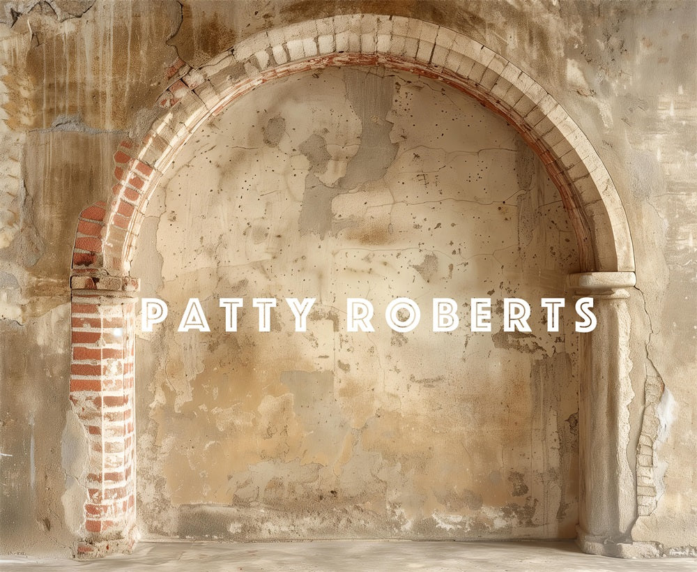 Kate Retro Gebrochene Dunkel Beige Ziegel Bogenwand Hintergrund Entworfen von Patty Robert - Kate Backdrop.de