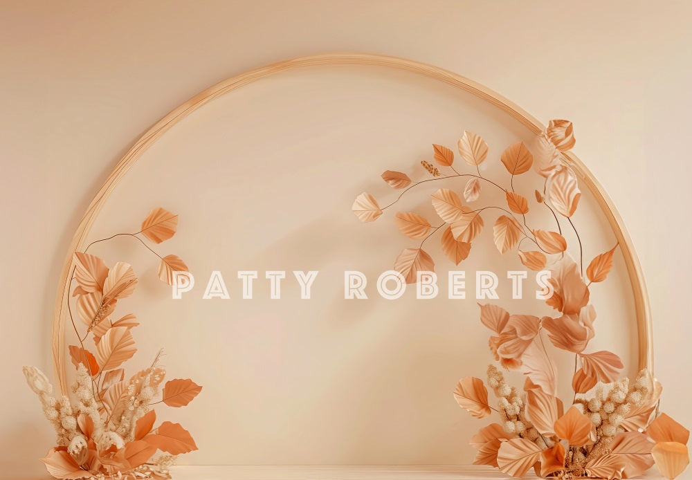Kate Herbst Gefallene Blätter Beiger Holzbogenwand Hintergrund Entworfen von Patty Robert - Kate Backdrop.de