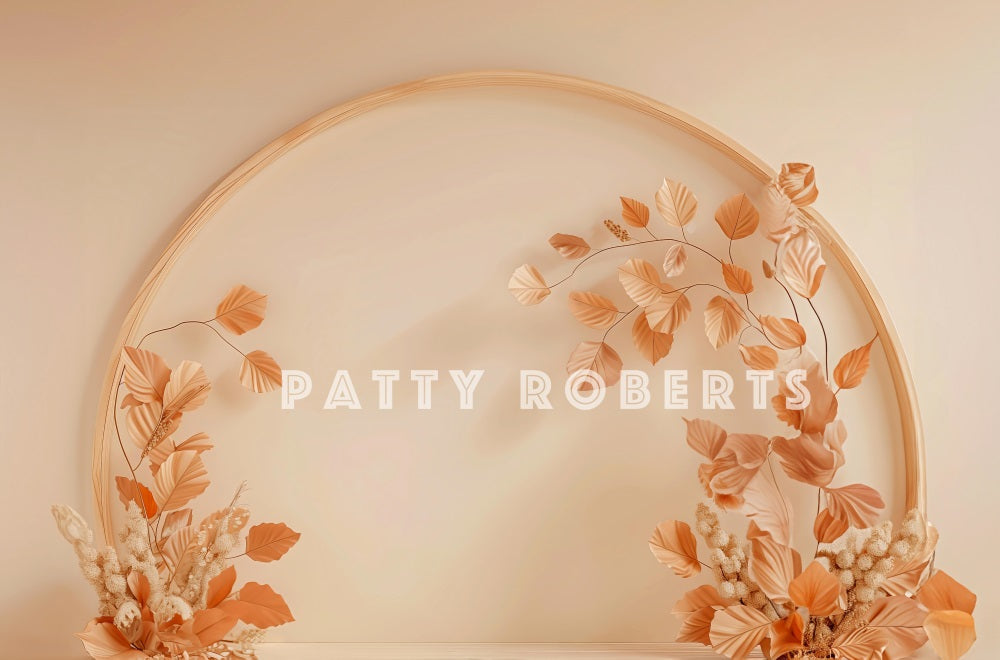 Kate Herbst Gefallene Blätter Beiger Holzbogenwand Hintergrund Entworfen von Patty Robert - Kate Backdrop.de