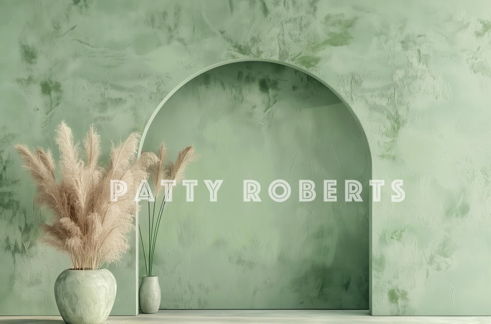 Kate Retro Boho Grüne Bogenwand Hintergrund Entworfen von Patty Robert - Kate Backdrop.de
