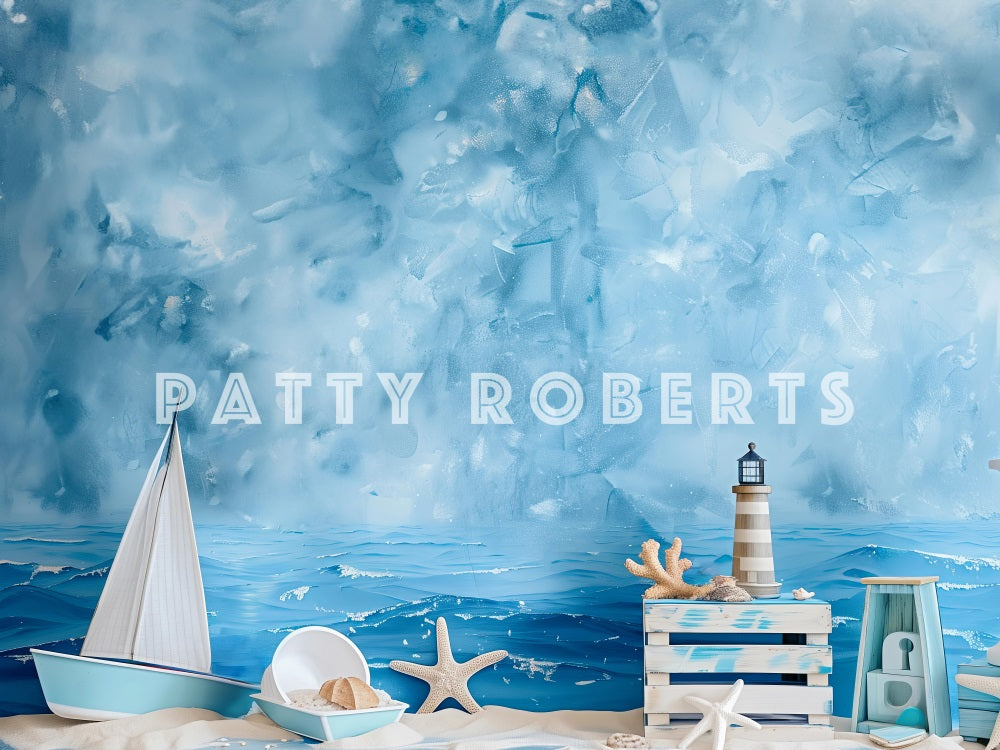 Kate Sommer Meeresküste Strand Segelturm Seestern Blaue Wand Hintergrund Entworfen von Patty Robert - Kate Backdrop.de