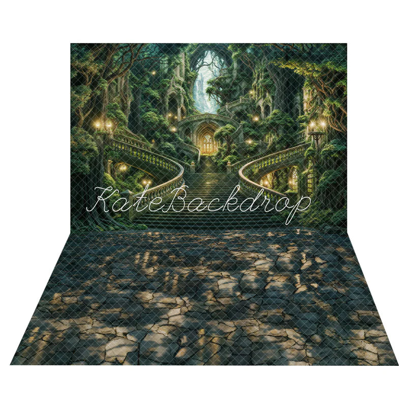 Kate Sommergrüne Waldschlosstreppe Hintergrund+Schattensteinweg Boden hintergrund - Kate Backdrop.de