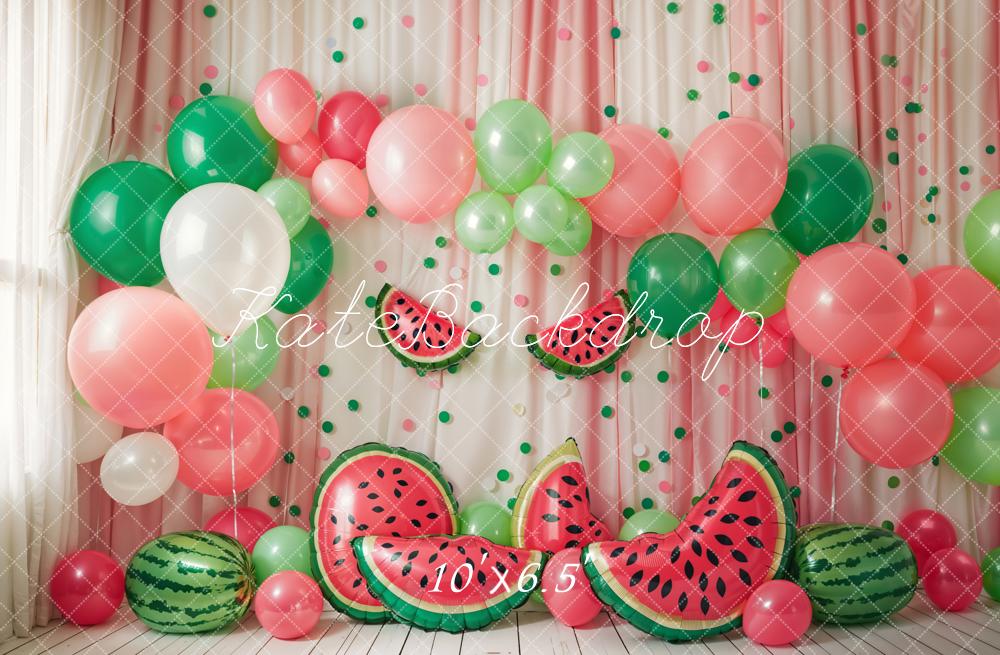 Kate Sommer Rote Wassermelone Bunter Ballonbogen Vorhang Hintergrund Entworfen von Emetselch - Kate Backdrop.de