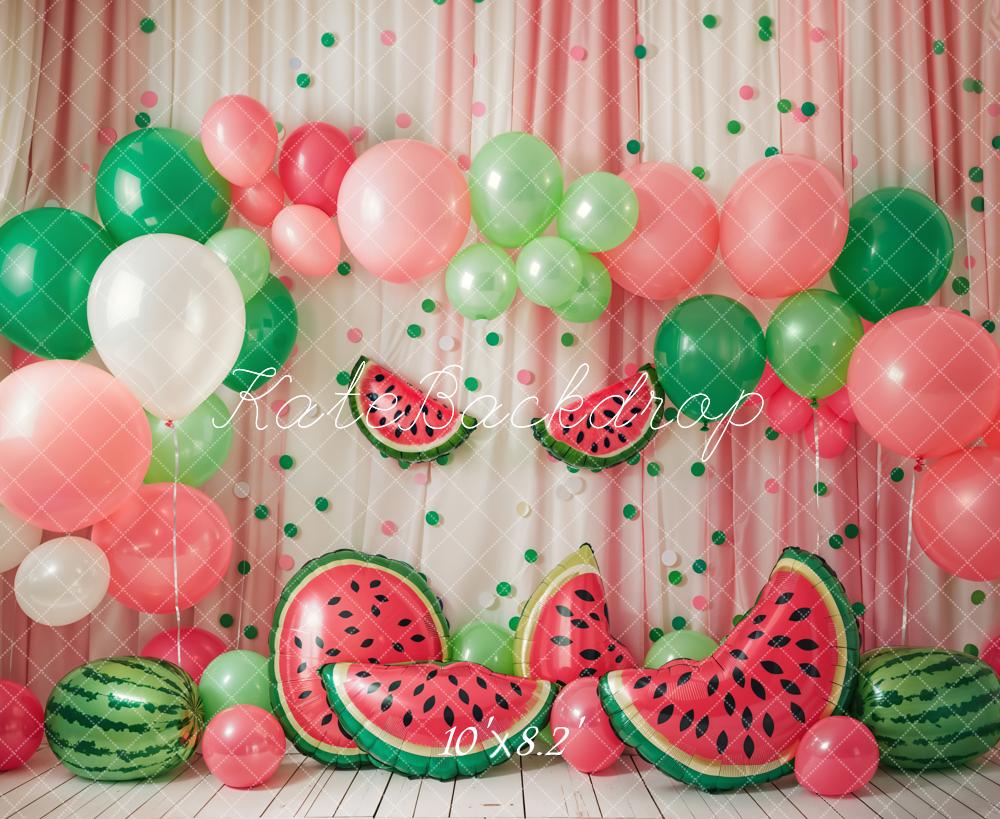 Kate Sommer Rote Wassermelone Bunter Ballonbogen Vorhang Hintergrund Entworfen von Emetselch - Kate Backdrop.de