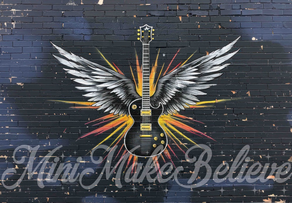 Kate Dunkle Coole Graffiti Flügel Gitarre Schwarze Ziegelwand Hintergrund Entworfen von Mini MakeBelieve - Kate Backdrop.de