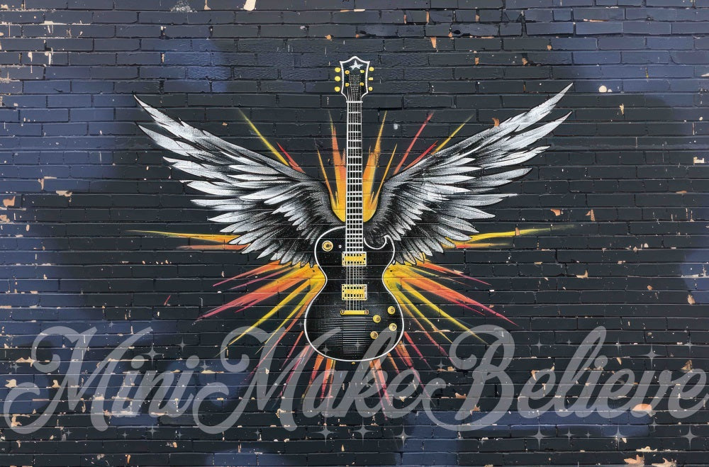 Kate Dunkle Coole Graffiti Flügel Gitarre Schwarze Ziegelwand Hintergrund Entworfen von Mini MakeBelieve - Kate Backdrop.de