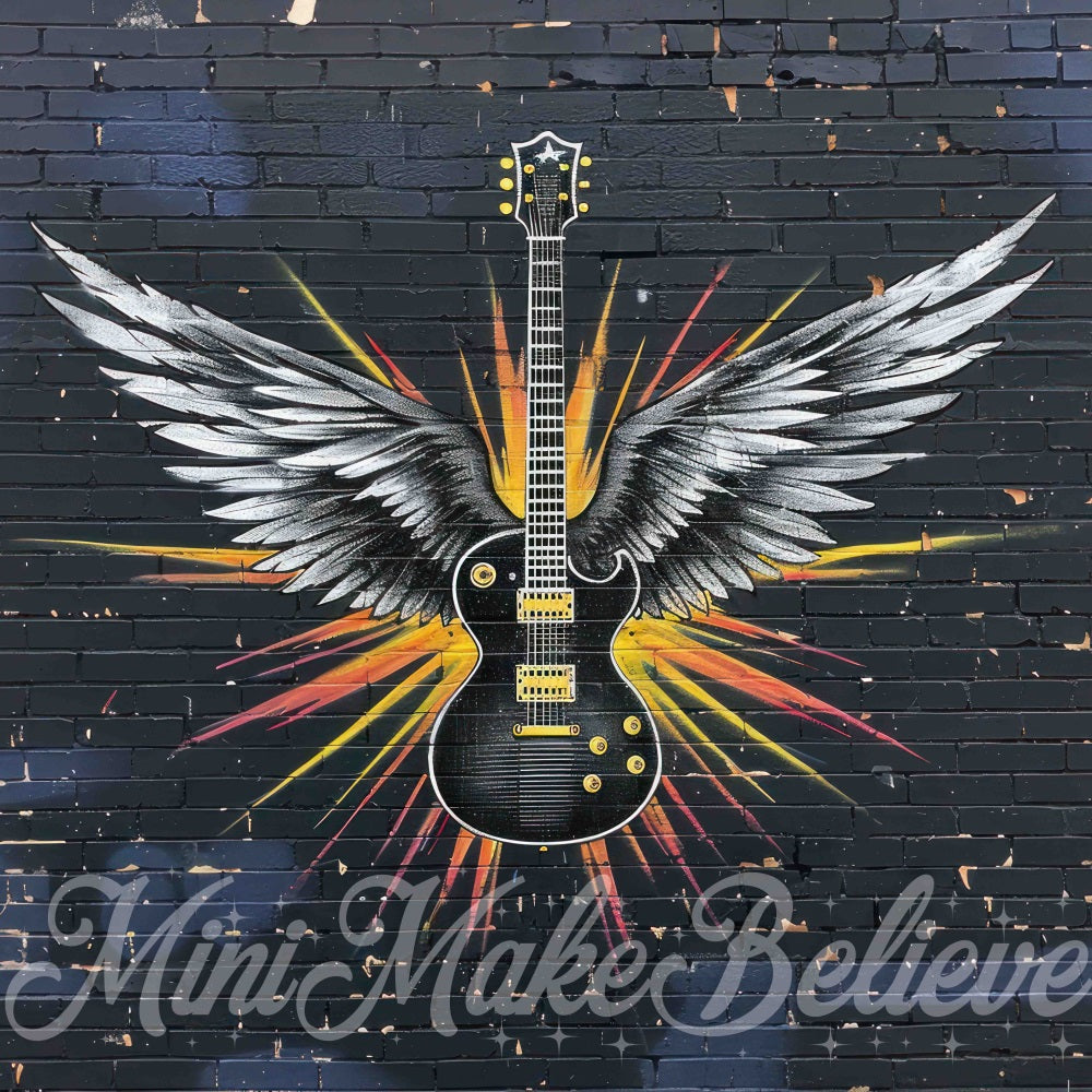 Kate Dunkle Coole Graffiti Flügel Gitarre Schwarze Ziegelwand Hintergrund Entworfen von Mini MakeBelieve - Kate Backdrop.de