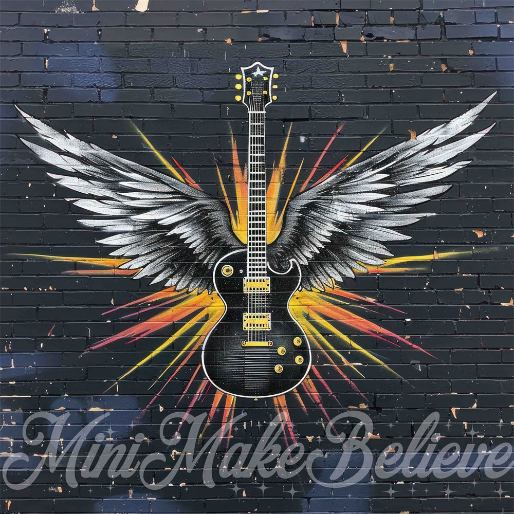 Kate Dunkle Coole Graffiti Flügel Gitarre Schwarze Ziegelwand Hintergrund Entworfen von Mini MakeBelieve - Kate Backdrop.de