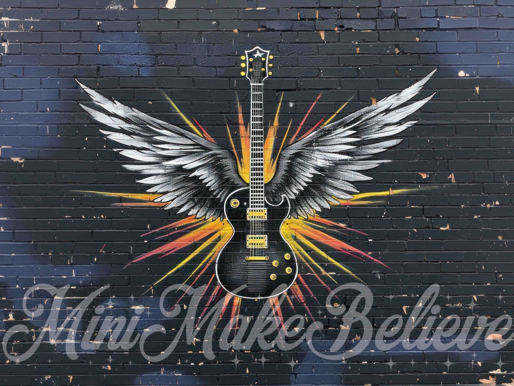 Kate Dunkle Coole Graffiti Flügel Gitarre Schwarze Ziegelwand Hintergrund Entworfen von Mini MakeBelieve - Kate Backdrop.de