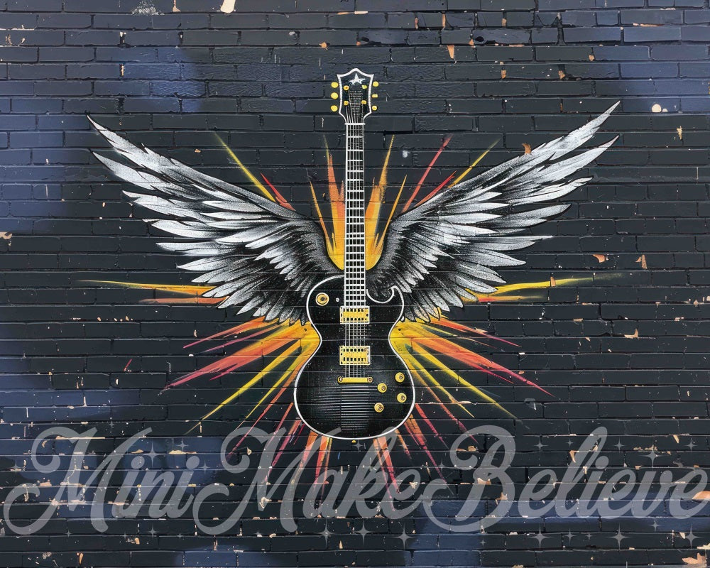 Kate Dunkle Coole Graffiti Flügel Gitarre Schwarze Ziegelwand Hintergrund Entworfen von Mini MakeBelieve - Kate Backdrop.de