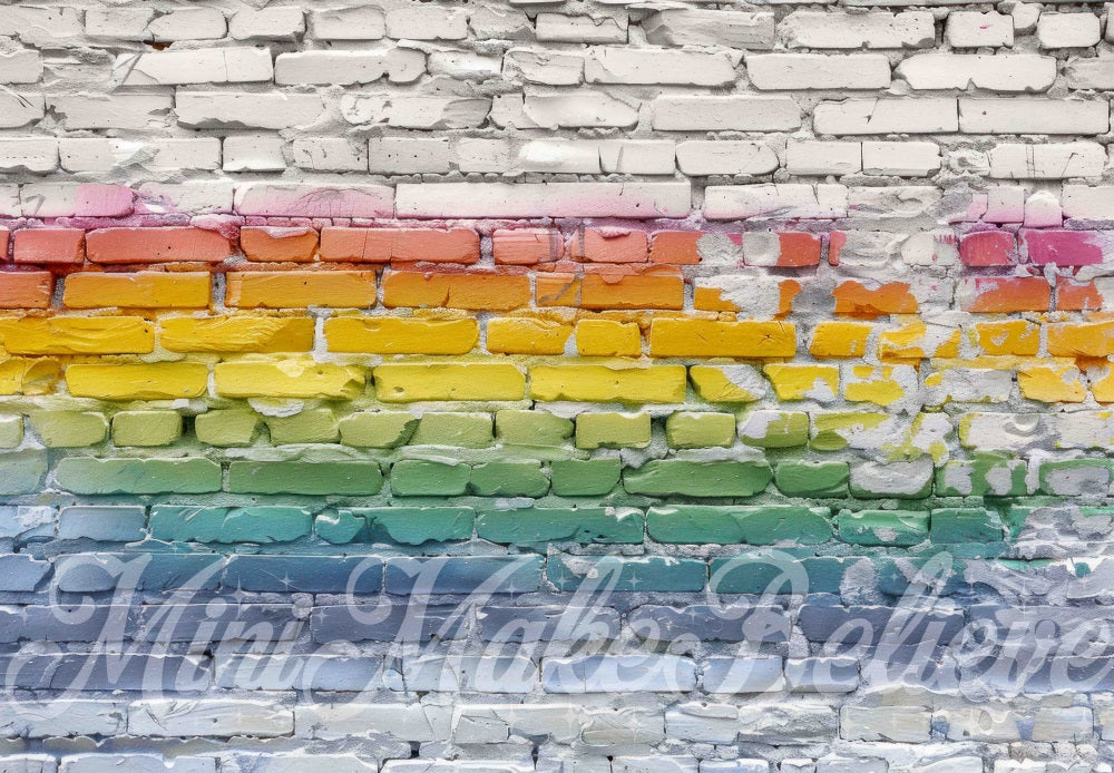 Kate Retro Regenbogen Graffiti Gebrochene Ziegelwand Hintergrund Entworfen von Mini MakeBelieve - Kate Backdrop.de