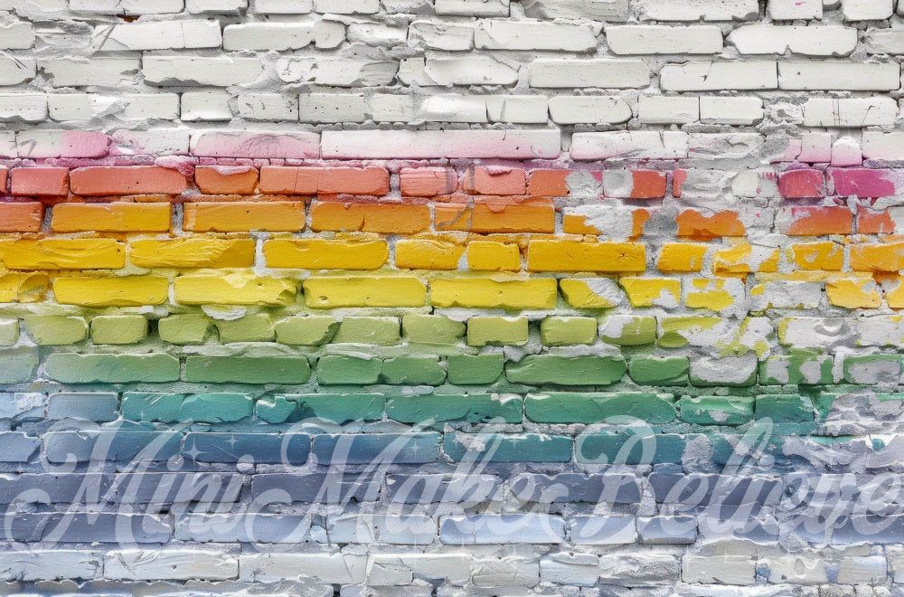 Kate Retro Regenbogen Graffiti Gebrochene Ziegelwand Hintergrund Entworfen von Mini MakeBelieve - Kate Backdrop.de