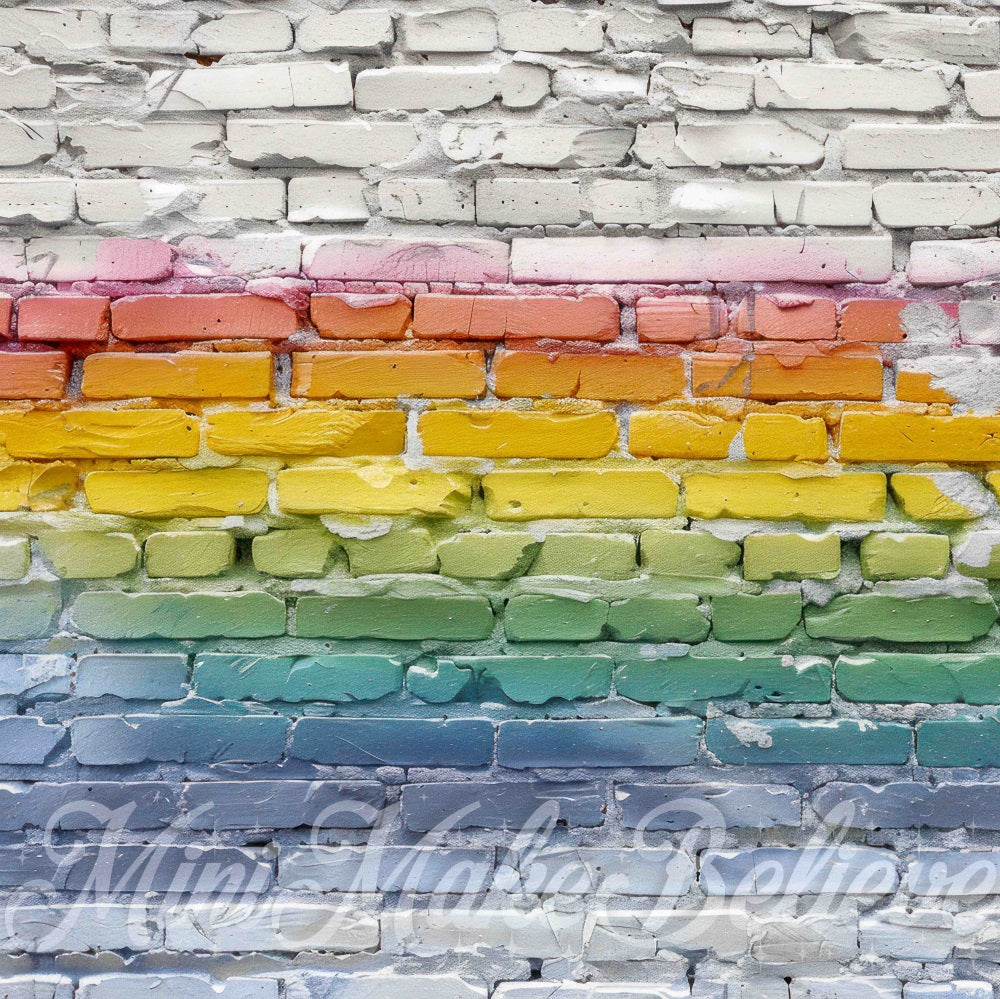 Kate Retro Regenbogen Graffiti Gebrochene Ziegelwand Hintergrund Entworfen von Mini MakeBelieve - Kate Backdrop.de