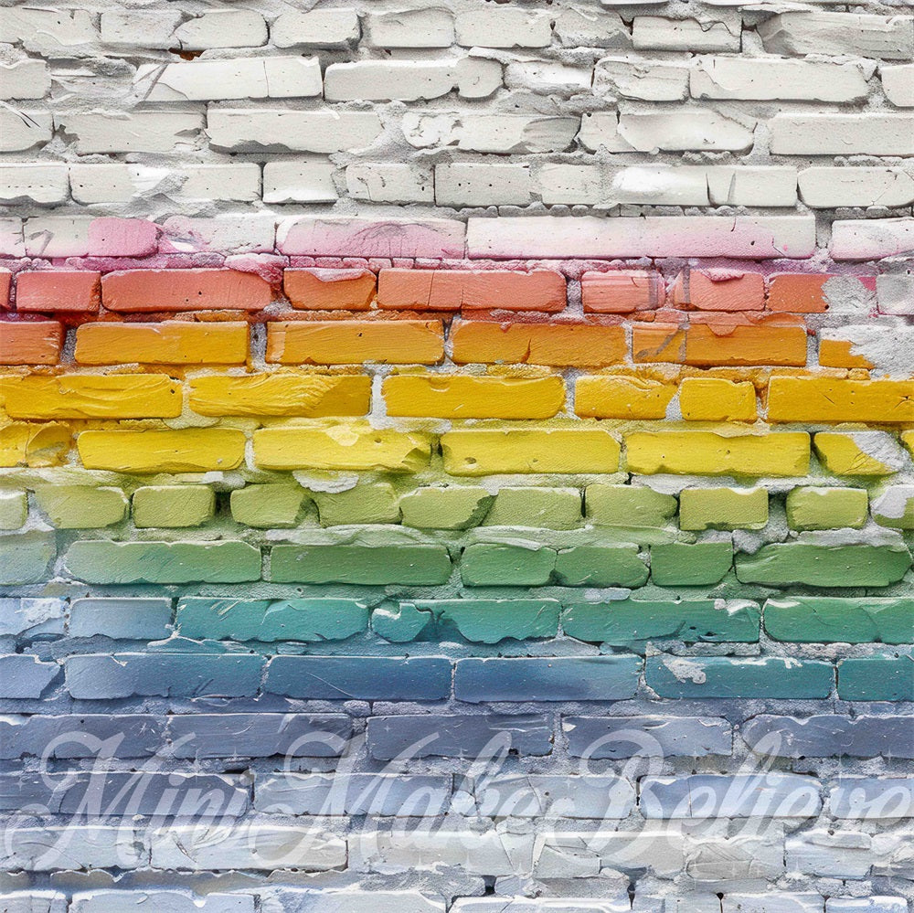 Kate Retro Regenbogen Graffiti Gebrochene Ziegelwand Hintergrund Entworfen von Mini MakeBelieve - Kate Backdrop.de