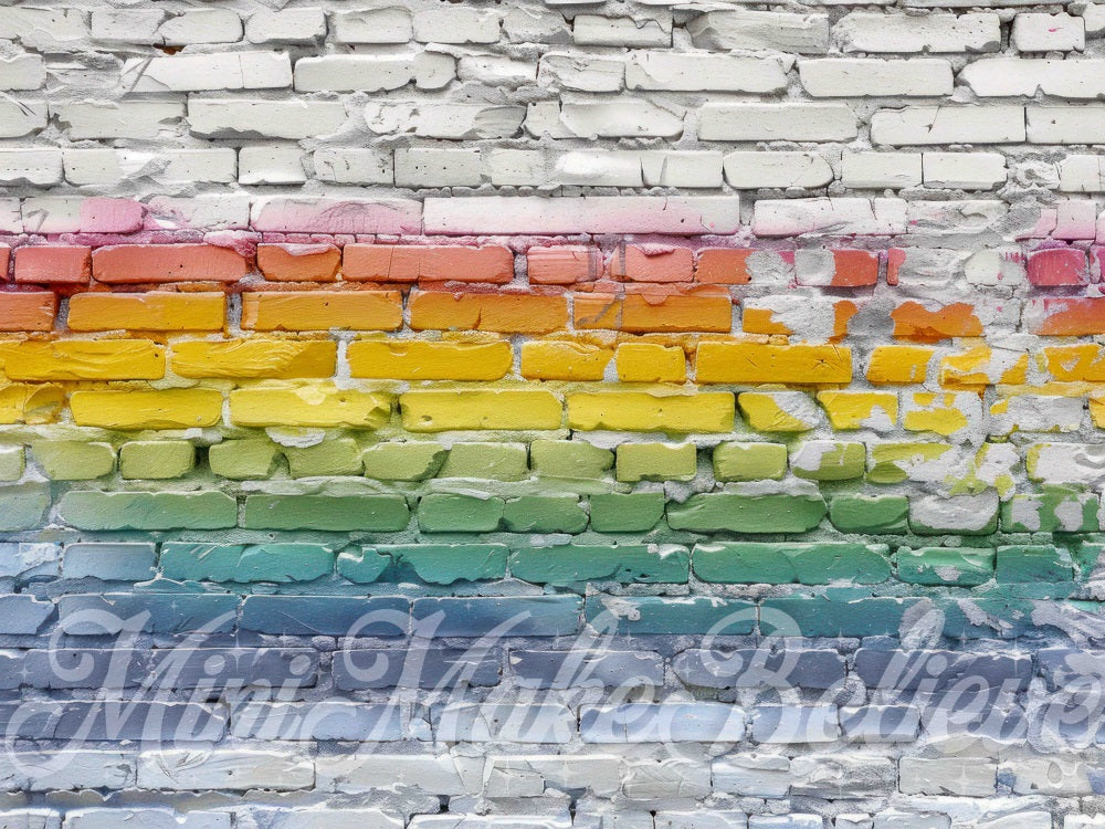 Kate Retro Regenbogen Graffiti Gebrochene Ziegelwand Hintergrund Entworfen von Mini MakeBelieve - Kate Backdrop.de