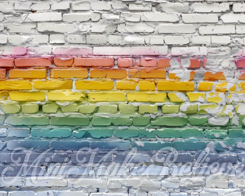 Kate Retro Regenbogen Graffiti Gebrochene Ziegelwand Hintergrund Entworfen von Mini MakeBelieve - Kate Backdrop.de
