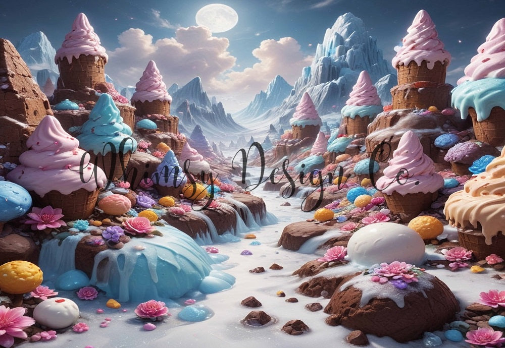 Kate Fantasie Cartoon Rosa Blume Bunte Schokoladeneisberg Hintergrund Entworfen von Nora Dishman - Kate Backdrop.de