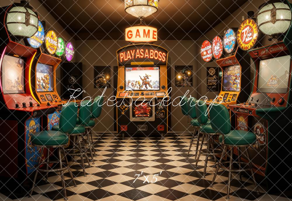 Kate Retro Bunter Spiellobby Hintergrund Entworfen von Emetselch - Kate Backdrop.de